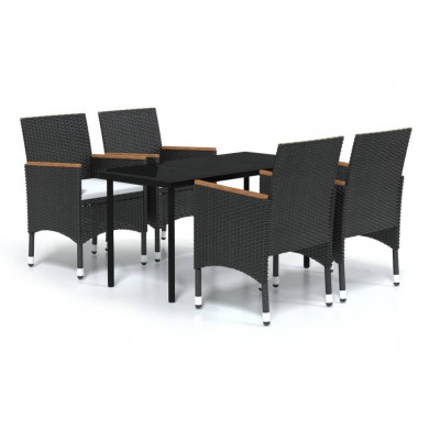 Ensemble de salle à manger de jardin meuble extérieur avec coussins 5 pièces noir 02_0014153