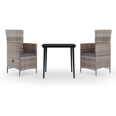 Ensemble de salle à manger de jardin meuble extérieur avec coussins 3 pièces gris 02_0014132