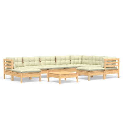 Salon de jardin meuble d'extérieur ensemble de mobilier 10 pièces avec coussins crème bois de pin solide 02_0015019