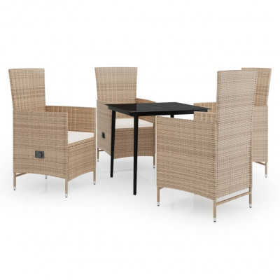 Ensemble de salle à manger de jardin meuble extérieur avec coussins 5 pièces beige 02_0014147