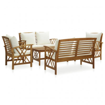 Salon de jardin meuble d'extérieur ensemble de mobilier 5 pièces avec coussins bois d'acacia solide 02_0016313