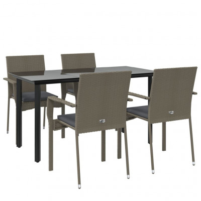 Mobilier à dîner de jardin et coussins 5 pièces noir et gris 02_0014858