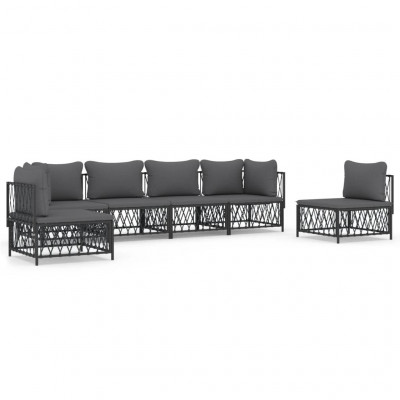 Salon de jardin meuble d'extérieur ensemble de mobilier avec coussins 6 pièces anthracite acier 02_0018308