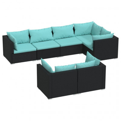 Salon de jardin meuble d'extérieur ensemble de mobilier 7 pièces avec coussins noir résine tressée 02_0017262