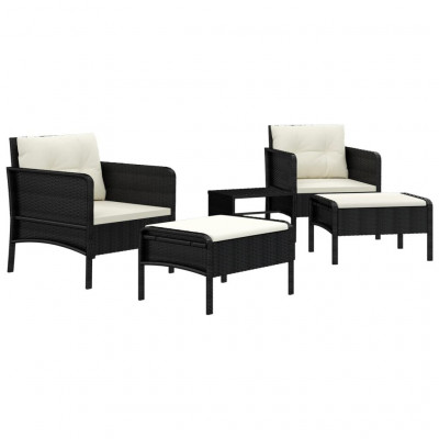 Salon de jardin meuble d'extérieur ensemble de mobilier 5 pièces avec coussins noir résine tressée 02_0016422