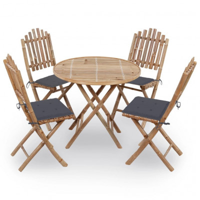 Mobilier à dîner d'extérieur pliable 5 pièces avec coussins bambou 02_0014703