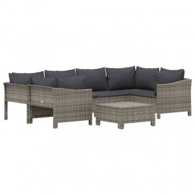 Salon de jardin meuble d'extérieur ensemble de mobilier 7 pièces avec coussins gris résine tressée 02_0017209