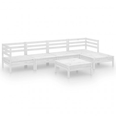 Salon de jardin meuble d'extérieur ensemble de mobilier 6 pièces bois de pin massif blanc 02_0017007