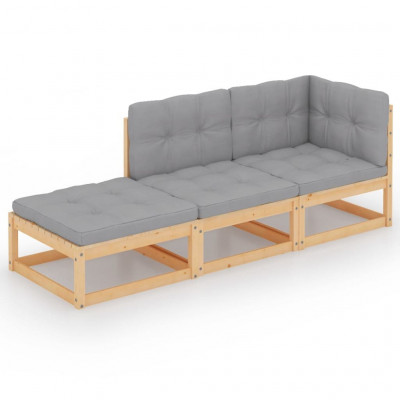 Salon de jardin meuble d'extérieur ensemble de mobilier 3 pièces avec coussins bois de pin massif 02_0015934