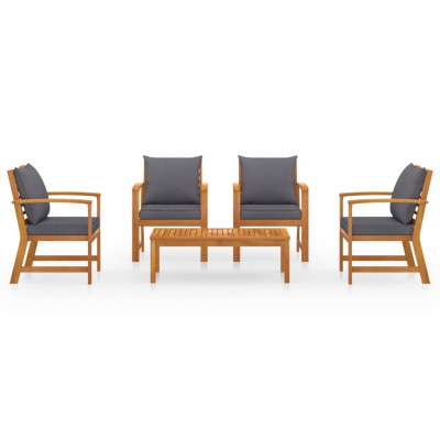 Salon de jardin meuble d'extérieur ensemble de mobilier 5 pièces avec coussin bois d'acacia solide 02_0016287