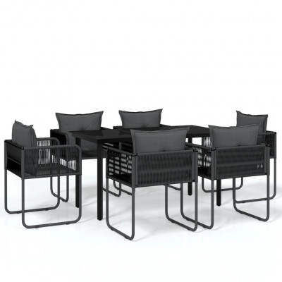 Ensemble de salle à manger de jardin meuble extérieur 7 pièces noir 02_0014010