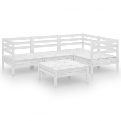 Salon de jardin meuble d'extérieur ensemble de mobilier 5 pièces bois de pin massif blanc 02_0016553