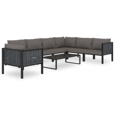 Salon de jardin meuble d'extérieur ensemble de mobilier 8 pièces avec coussins résine tressée anthracite 02_0017669