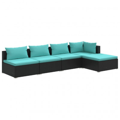 Salon de jardin meuble d'extérieur ensemble de mobilier 5 pièces avec coussins résine tressée noir 02_0016477