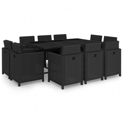 Salon de jardin meuble d'extérieur ensemble de mobilier 11 pièces avec coussins résine tressée noir 02_0015453