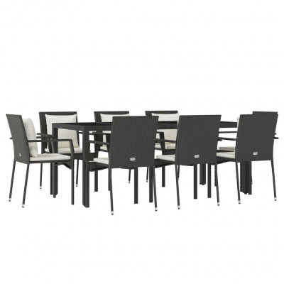 Mobilier à dîner de jardin 9 pièces et coussins noir résine tressée 02_0014839
