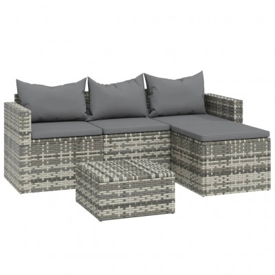 Salon de jardin meuble d'extérieur ensemble de mobilier 3 pièces avec coussins gris résine tressée 02_0015980