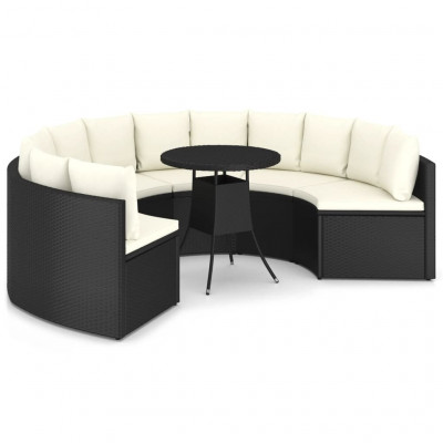 Salon de jardin meuble d'extérieur ensemble de mobilier 7 pièces avec coussins résine tressée noir 02_0017315