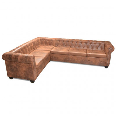 Canapé d'angle chesterfield 6 places cuir artificiel marron 02_0020241
