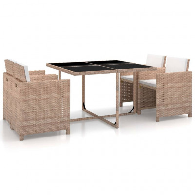 Salon de jardin meuble d'extérieur ensemble de mobilier 5 pièces avec coussins résine tressée beige 02_0016430