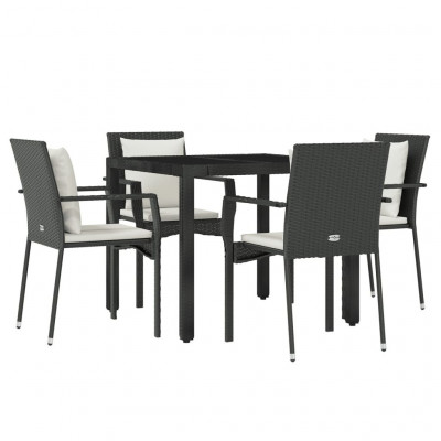 Mobilier à dîner de jardin et coussins 5 pièces noir résine tressée 02_0014874
