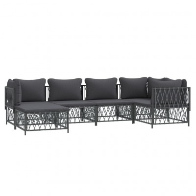 Salon de jardin meuble d'extérieur ensemble de mobilier avec coussins 6 pièces anthracite acier 02_0018313