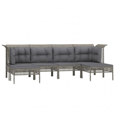 Salon de jardin meuble d'extérieur ensemble de mobilier 6 pièces avec coussins gris résine tressée 02_0016821