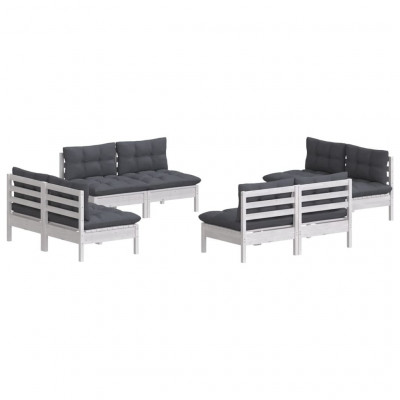 Salon de jardin meuble d'extérieur ensemble de mobilier 8 pièces avec coussins anthracite bois de pin 02_0017471