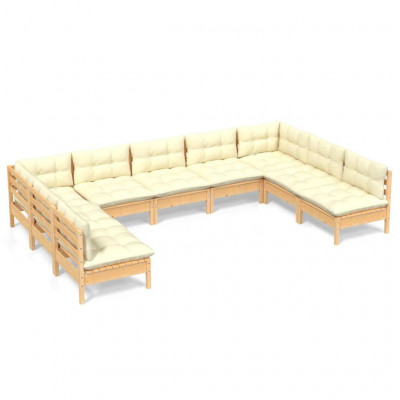Salon de jardin meuble d'extérieur ensemble de mobilier 9 pièces avec coussins crème bois de pin solide 02_0017974