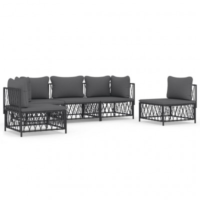 Salon de jardin meuble d'extérieur ensemble de mobilier avec coussins 5 pièces anthracite acier 02_0018298