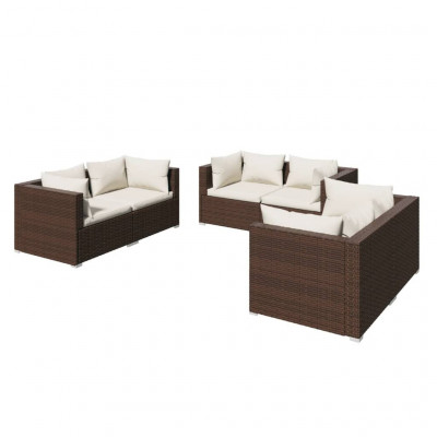 Salon de jardin meuble d'extérieur ensemble de mobilier 6 pièces avec coussins résine tressée marron 02_0016900