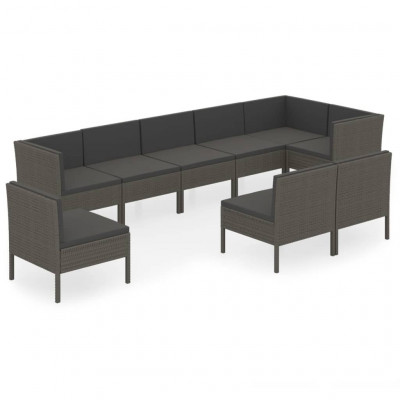 Salon de jardin meuble d'extérieur ensemble de mobilier 9 pièces avec coussins résine tressée gris 02_0018086