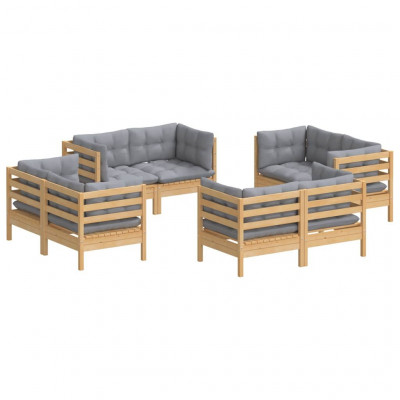 Salon de jardin meuble d'extérieur ensemble de mobilier 8 pièces avec coussins gris bois de pin 02_0017574