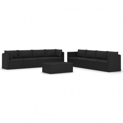 Salon de jardin meuble d'extérieur ensemble de mobilier 9 pièces avec coussins résine tressée noir 02_0018153