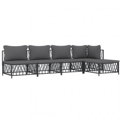 Salon de jardin meuble d'extérieur ensemble de mobilier avec coussins 5 pièces anthracite acier 02_0018296