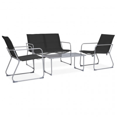 Salon de jardin meuble d'extérieur ensemble de mobilier 4 pièces tissu et acier noir 02_0016281