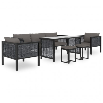 Salon de jardin meuble d'extérieur ensemble de mobilier 8 pièces avec coussins résine tressée anthracite 02_0017668