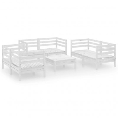 Salon de jardin meuble d'extérieur ensemble de mobilier 7 pièces blanc bois de pin massif 02_0017358