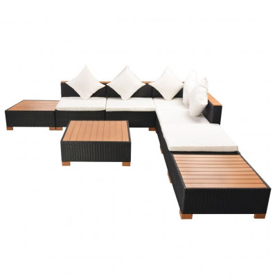 Salon de jardin meuble d'extérieur ensemble de mobilier 8 pièces avec coussins résine tressée noir 02_0017755