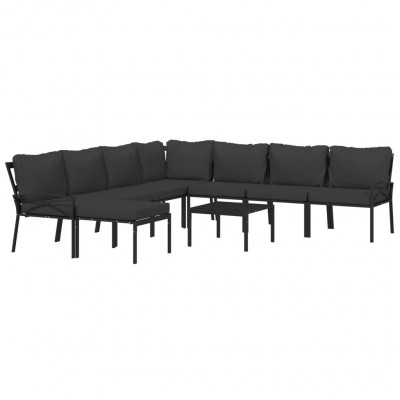Salon de jardin meuble d'extérieur ensemble de mobilier 9 pièces avec coussins gris acier 02_0017978