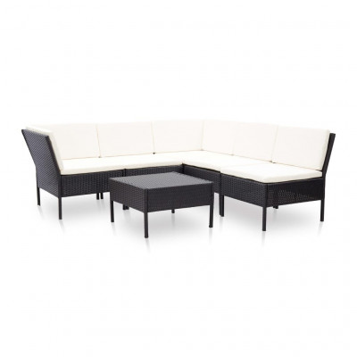 Salon de jardin meuble d'extérieur ensemble de mobilier 6 pièces avec coussins résine tressée noir 02_0016924