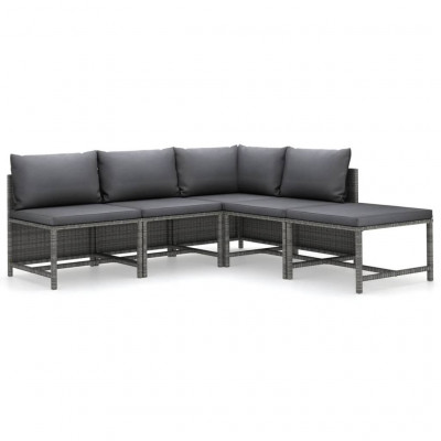 Salon de jardin meuble d'extérieur ensemble de mobilier 5 pièces avec coussins résine tressée gris 02_0016435