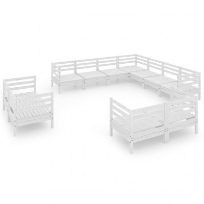 Salon de jardin meuble d'extérieur ensemble de mobilier 11 pièces bois de pin massif blanc 02_0015497