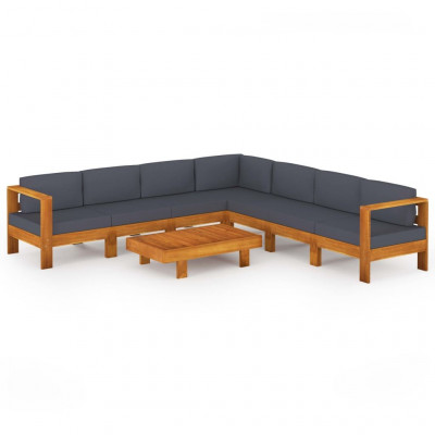 Salon de jardin meuble d'extérieur ensemble de mobilier 8 pièces avec coussins gris foncé bois d'acacia 02_0017593