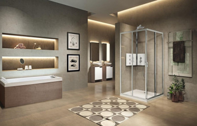 Paroi de douche Cote Lunes 2.0 accès d'angle verre trempé transparent gris argent extensible 69-72 cm largeur 69 cm NOVELLINI