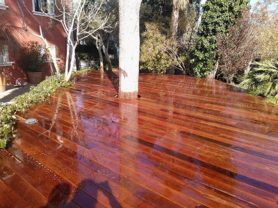 Lame de terrasse merbau 2 faces lisses KD après la pose rinçage abondant des lames impératif pour évacuation du tanin 21 x 145 x 3000 mm