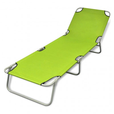 Transat chaise longue bain de soleil lit de jardin terrasse meuble d'extérieur pliable acier enduit de poudre vert pomme 02_0012799