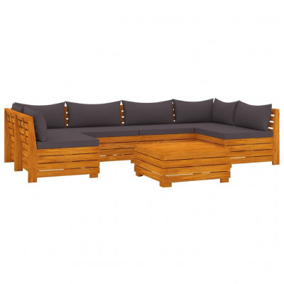 Salon de jardin meuble d'extérieur ensemble de mobilier 7 pièces avec coussins bois d'acacia solide 02_0017088