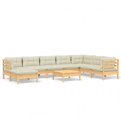 Salon de jardin meuble d'extérieur ensemble de mobilier 9 pièces avec coussins crème bois de pin solide 02_0017973