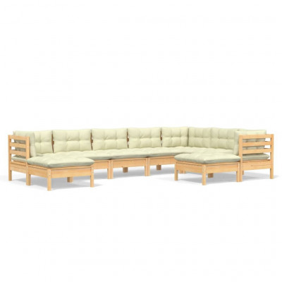 Salon de jardin meuble d'extérieur ensemble de mobilier 9 pièces avec coussins crème bois de pin solide 02_0017976